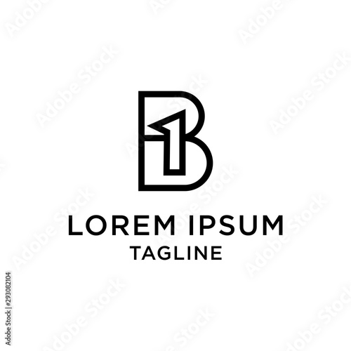 Initial letter and number logo, B and 1, B1, 1B, line logo design template