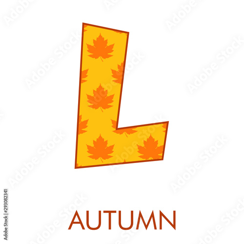 Logotipo letra L con patrón con hojas de árbol en color naranja