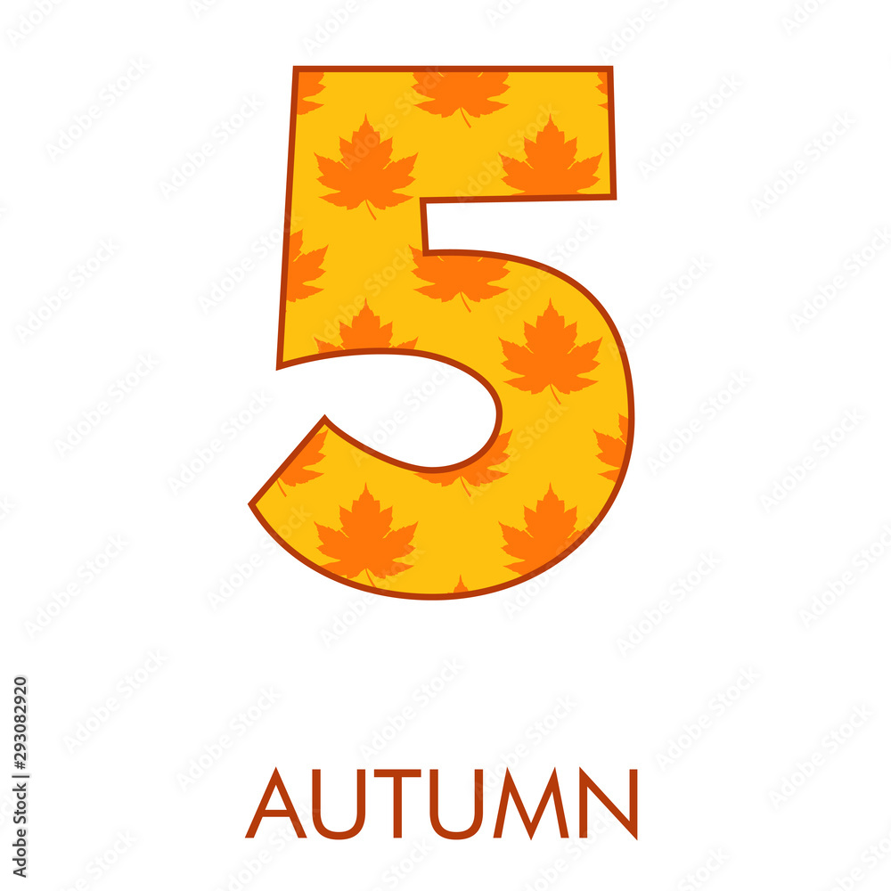 Logotipo número 5 con patrón con hojas de árbol en color naranja Logotipo número 5 con patrón con hojas de árbol en color naranja