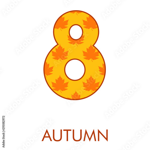 Logotipo número 8 con patrón con hojas de árbol en color naranja