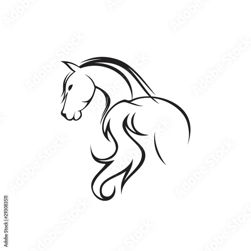 Abstract hand drawn silhouette back horse with head turned