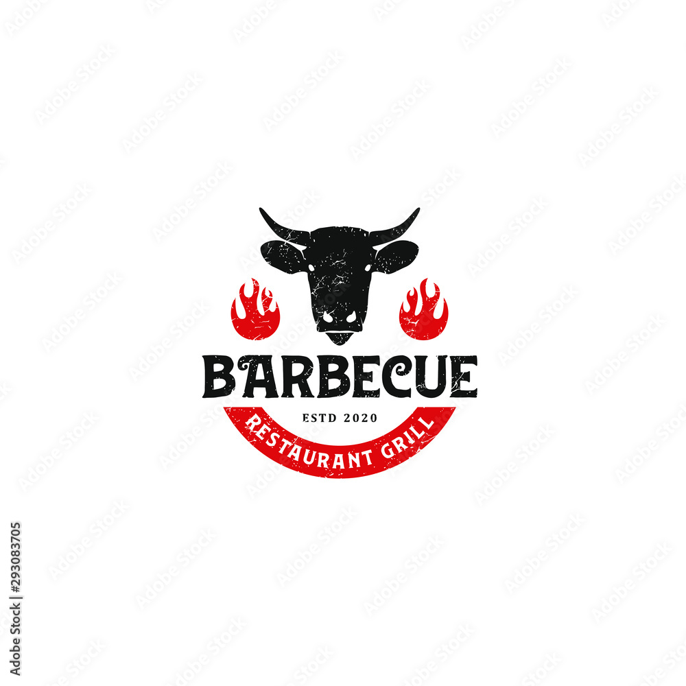 Barbecue bbq grill restaurant food drink logo design - barbeque fire cow meat sausage spatula element Barbecue bbq grill restaurant food drink logo design - barbeque fire cow meat sausage spatula element