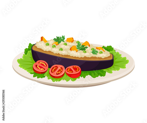 Stuffed Eggplant With Rice And Carrot Isolated On White Background