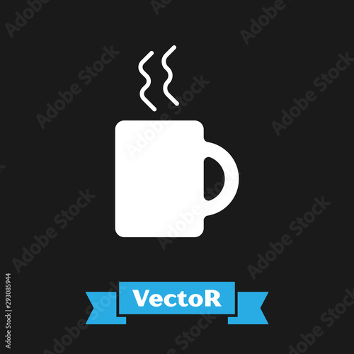 White Coffee cup icon isolated on black background. Tea cup. Hot drink coffee. Vector Illustration