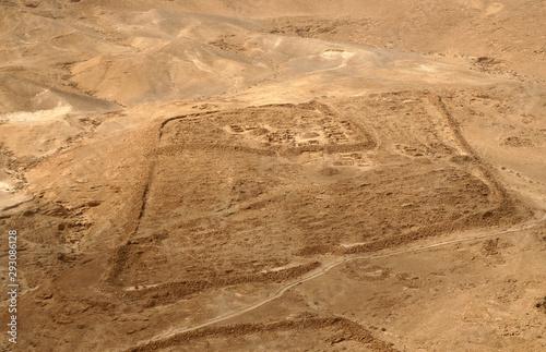 The ruins of a Roman legionary camp at the foot of the Masada fortress