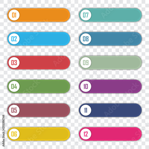 Set of number bullet point 1 to 12. Infographic elements template. Vector illustration