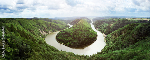 Saarschleife in the Saarland, Germany seen from the lookout tower of the treetop path, called Baumwipfelpfad