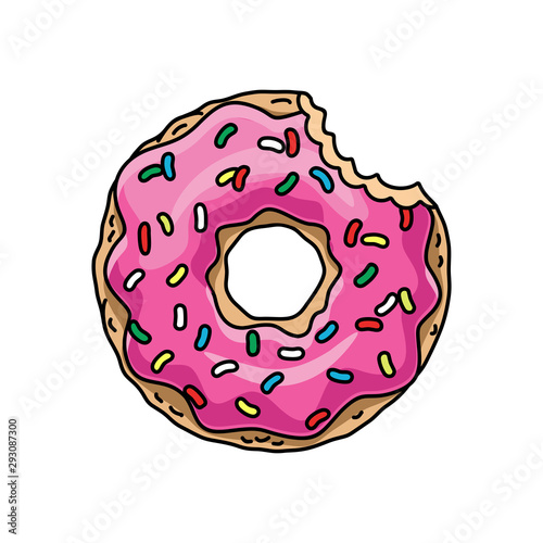 half-eaten cartoon donut with pink glaze. vector illustration 