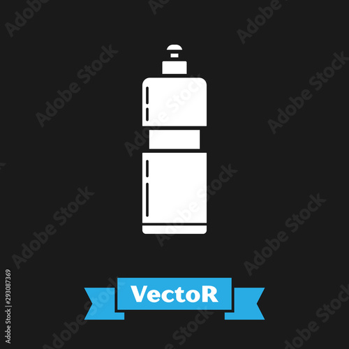 White Plastic bottle for liquid laundry detergent, bleach, dishwashing liquid or another cleaning agent icon isolated on black background. Vector Illustration