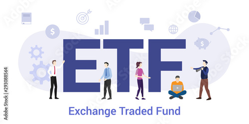 etf ecchange traded fund concept with big word or text and team people with modern flat style - vector