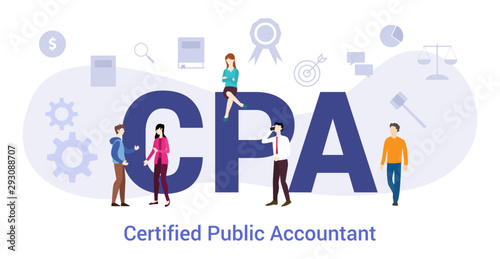 cpa certified public accountant concept with big word or text and team people with modern flat style - vector