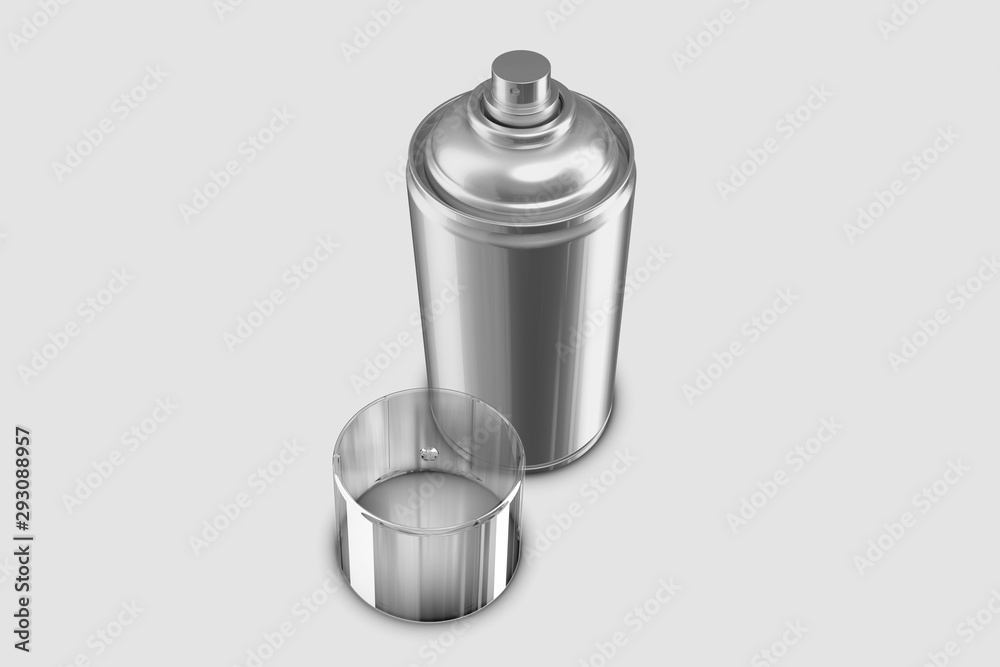 3d illustration blank aluminum spray can. Template metalllic hairspray, deodorant bottle 3d illustration blank aluminum spray can. Template metalllic hairspray, deodorant bottle