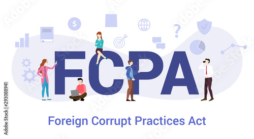 fcpa foreign corrupt practices act concept with big word or text and team people with modern flat style - vector
