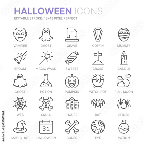 Collection of halloween related line icons. 48x48 Pixel Perfect. Editable stroke