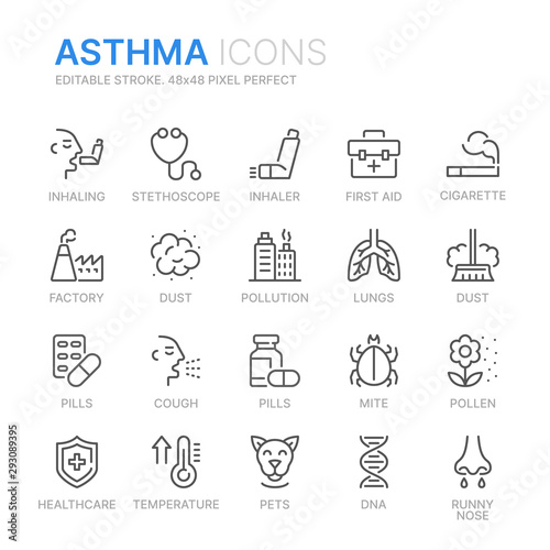 Collection of ashma related line icons. 48x48 Pixel Perfect. Editable stroke