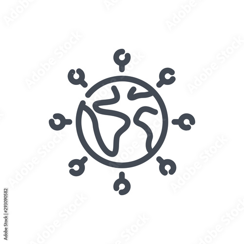 Planet with satellites around line icon. Earth with sputniks vector outline sign.