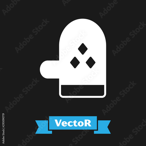 White Oven glove icon isolated on black background. Kitchen potholder sign. Cooking glove. Vector Illustration