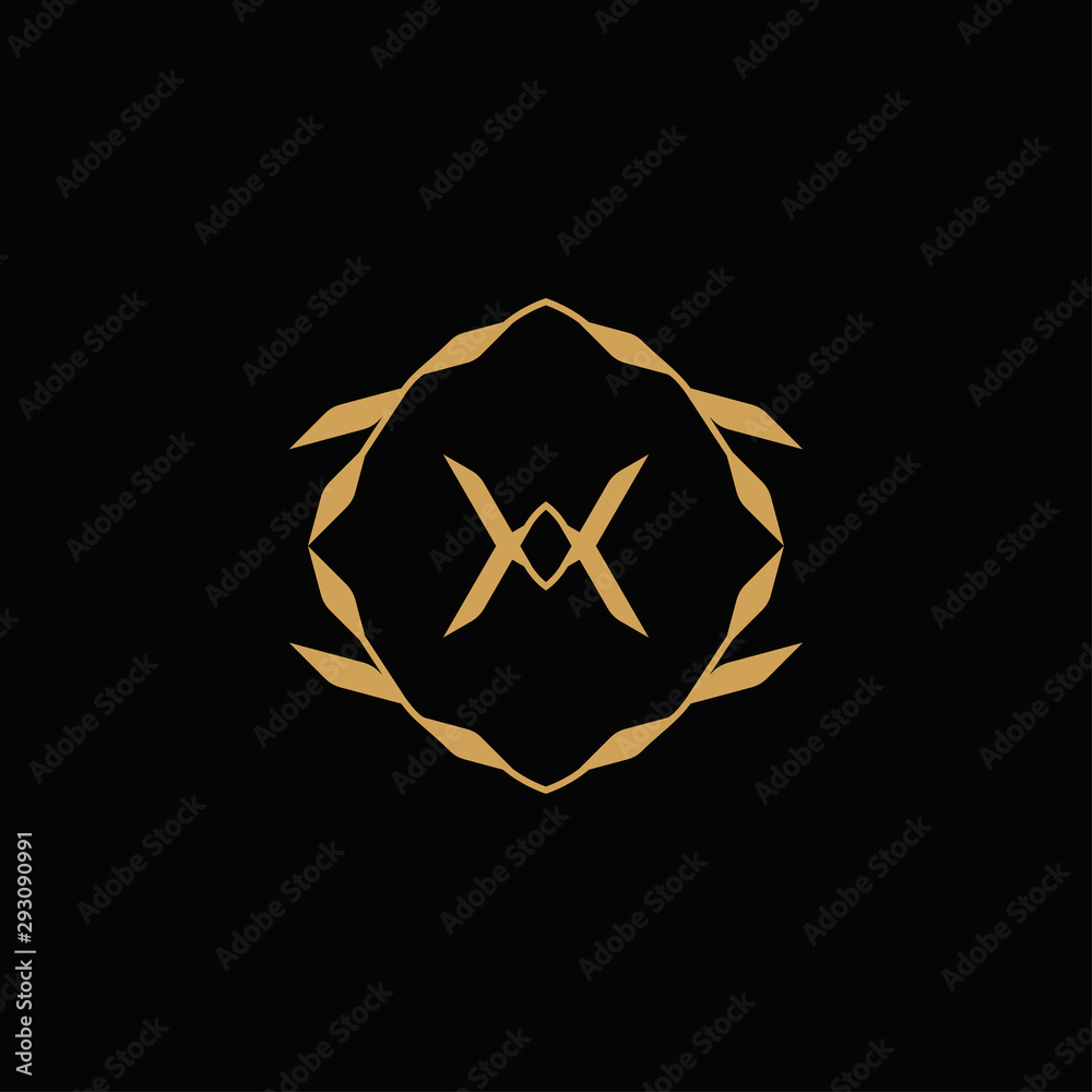 Initial letter X monogram logo, decorative ornament emblem badge, , elegant luxury gold color on black background Initial letter X monogram logo, decorative ornament emblem badge, , elegant luxury gold color on black background