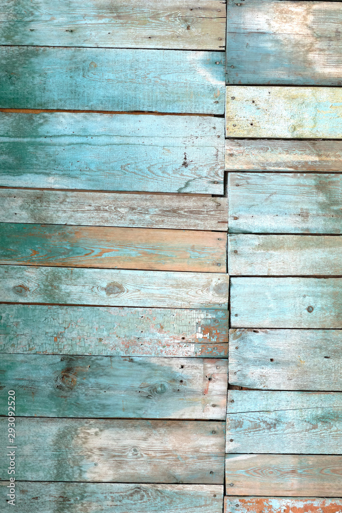 Fototapeta premium Old painted wooden planks, rustic texture, background
