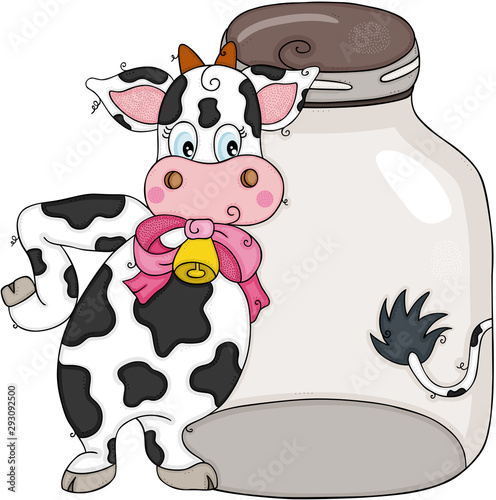 Funny cow with glass transparent jar