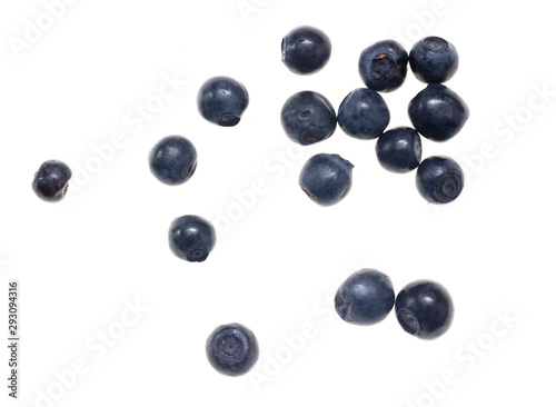 Ripe blueberries on a white background
