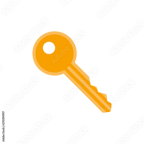 Gold key icon in flat style. Protection, safety, security concept, vector illustration.