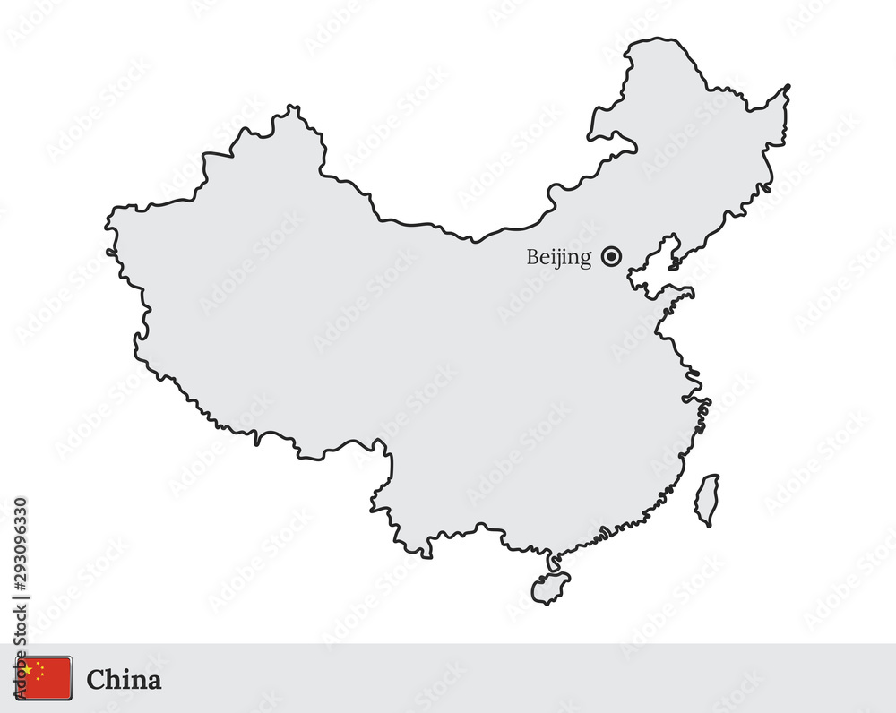 China vector map with the capital city of Beijing