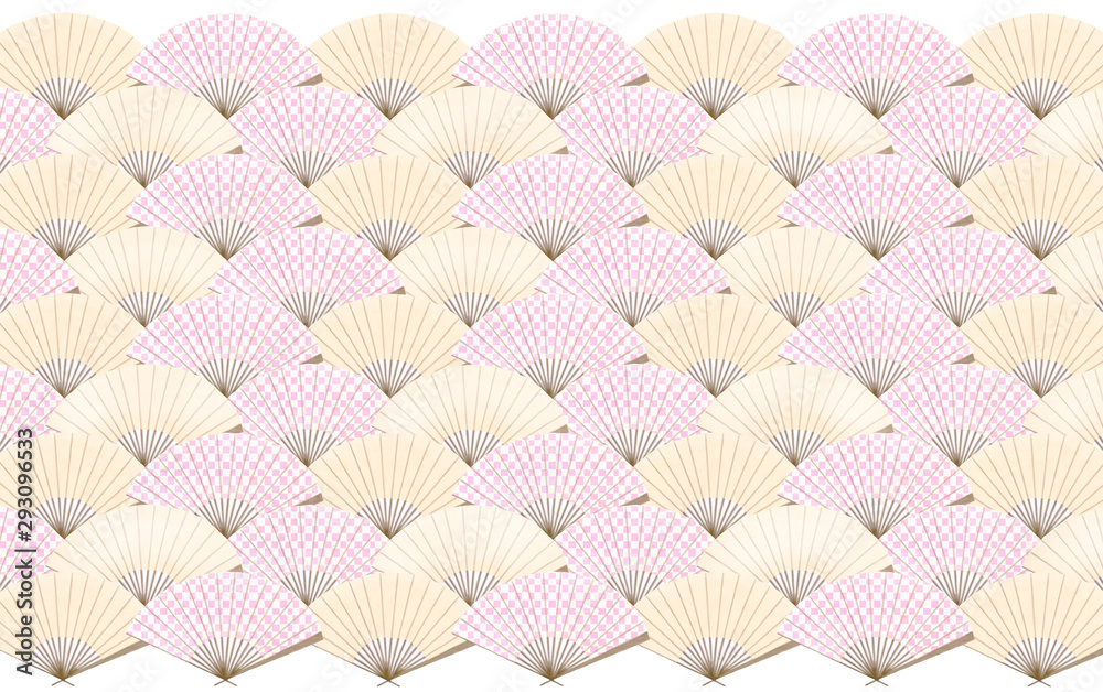 扇子の青海波模様 ピンク イエローのかわいい和柄模様 Stock Illustration Adobe Stock