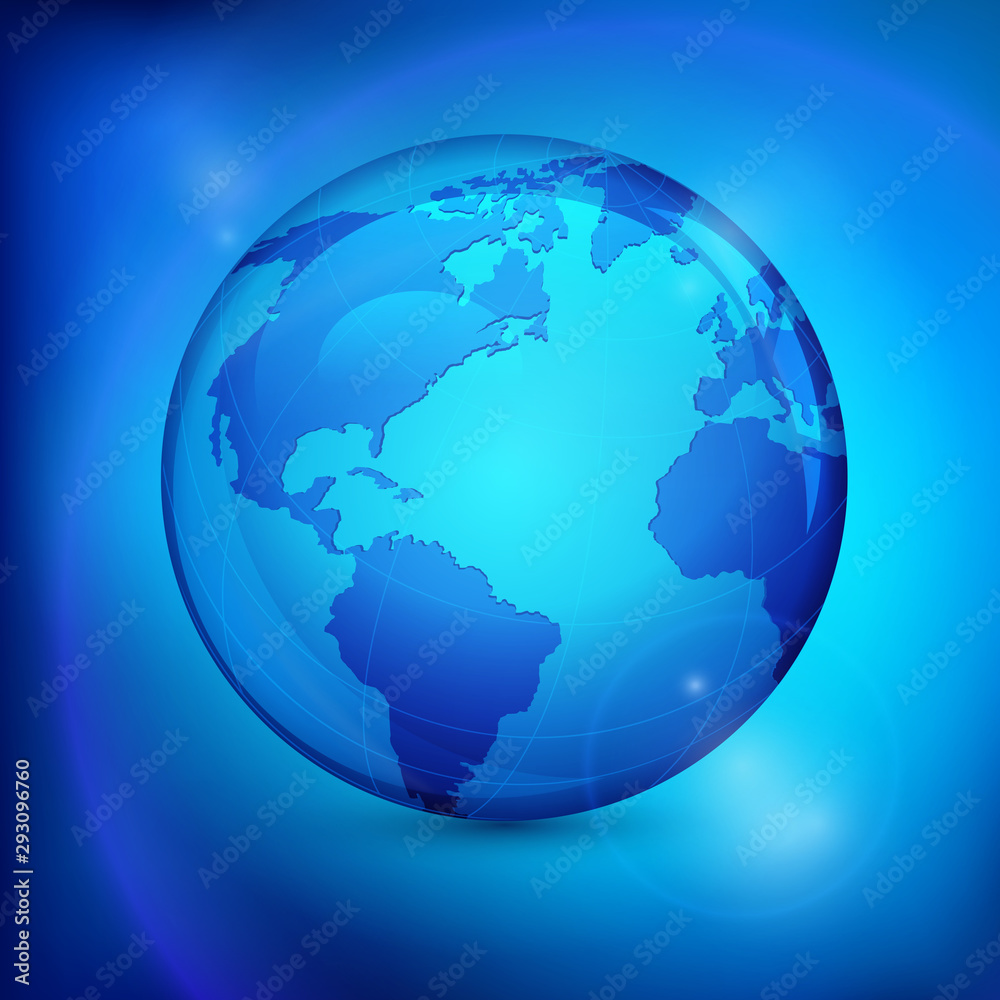 Globe sphere earth on blue