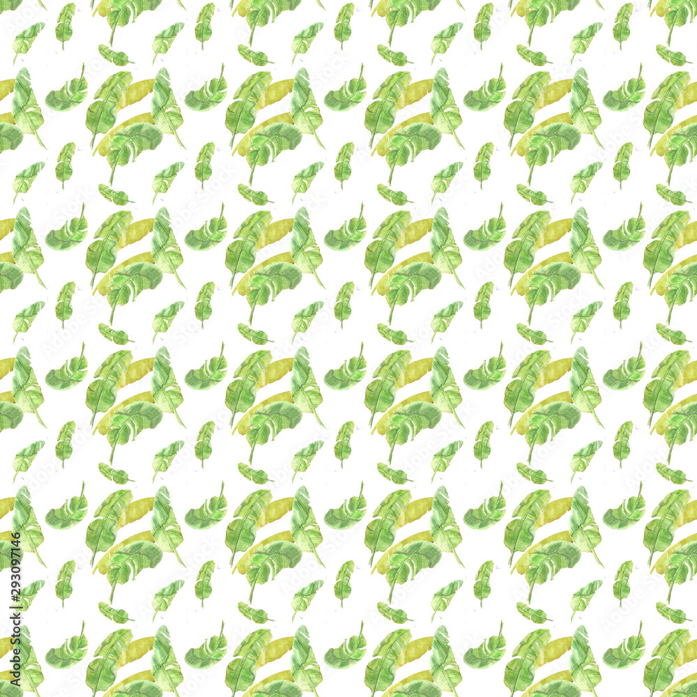 Seamless hand drawn pattern of banana leaves on white background Seamless hand drawn pattern of banana leaves on white background