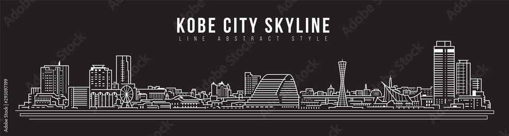 Fototapeta Cityscape Budynek panorama Linia sztuki Wektor ilustracja projektu - miasto Kobe