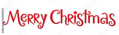 MERRY CHRISTMAS red vector hand lettering banner