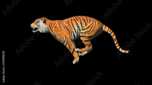 Bengal tiger in start jump pose with 3d rendering include work path for alpha.