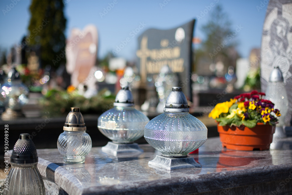 All Souls' Day - cemetery, memory of the dead, prayer and candles