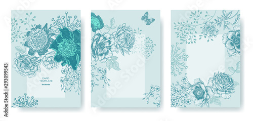 Wedding greeting or invitation cards set. Pastel blue.