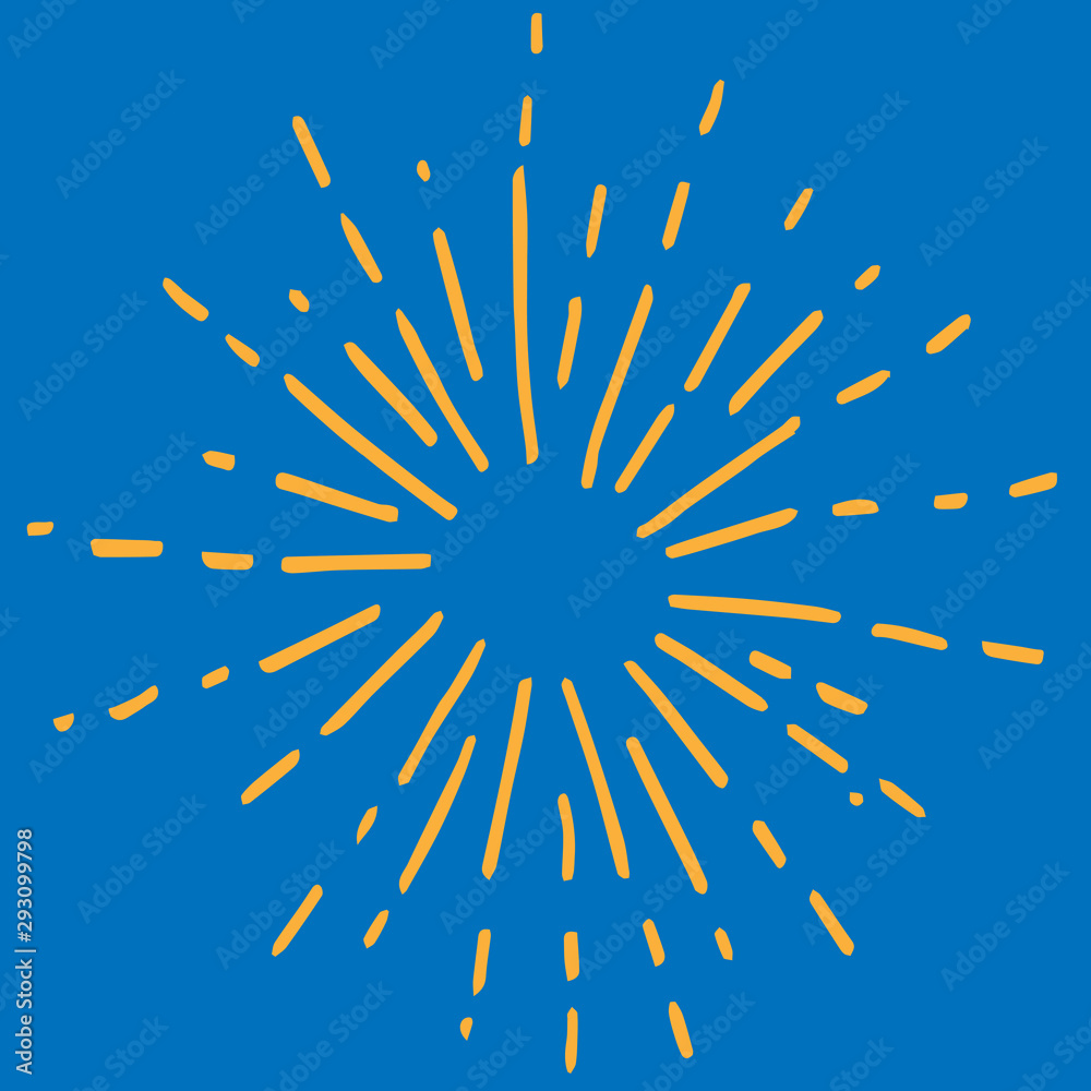 doodle hand drawn sunburst, starburst on blue background doodle hand drawn sunburst, starburst on blue background