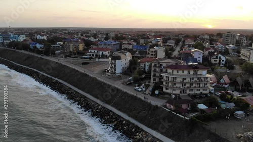 Aerial panoramic view of a new beachfront development in Costinesti, Romania at sunset photo