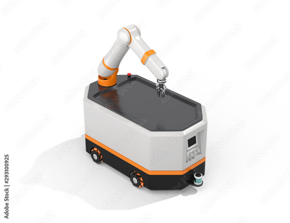 Illustrazione Stock Mobile robot AGV isolated on white background. 3D  rendering image. | Adobe Stock