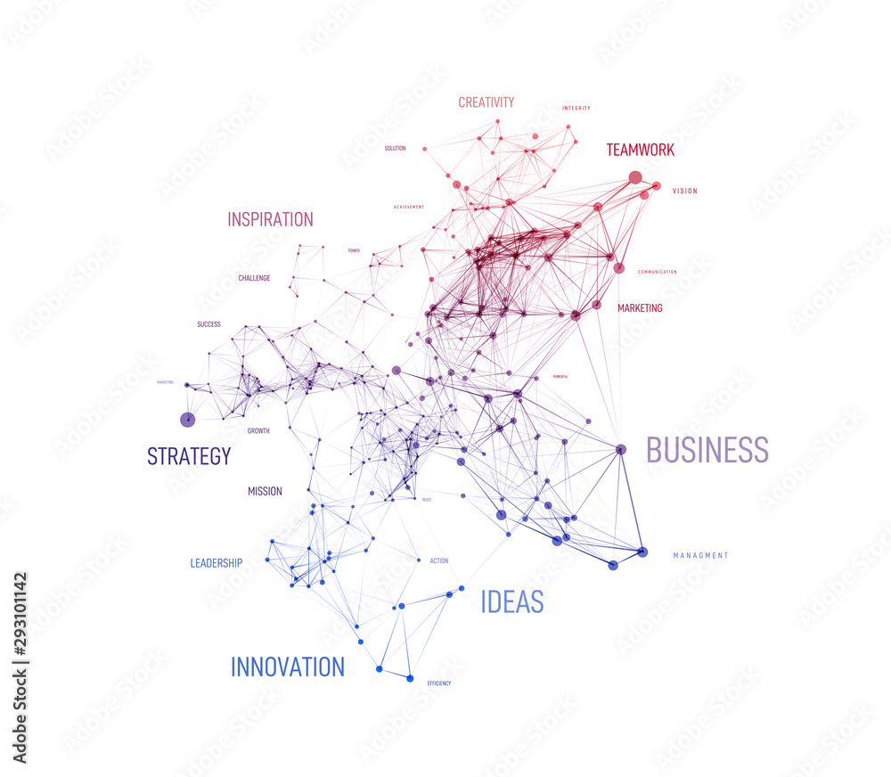 Big data business solution concept in word tag cloud with plexud dot and line connection. Vector geometric background