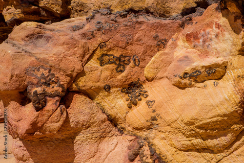 Background based on red sandstone texture. Photos of the walls of the canyon in the Sinai desert photo