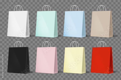 Set of colorful mockup paper shopping bags