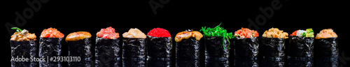 sushi set gunkans on a black background