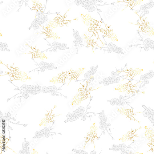 Vintage brunch gold collection for wallpaper design. Seamless vintage background. Botanical illustration. Spring floral texture. 