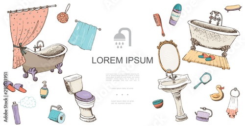 Hand Drawn Bathroom Elements Template