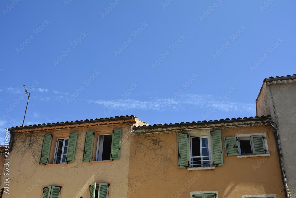 Orange House facade in the old town of Saint Tropez, France