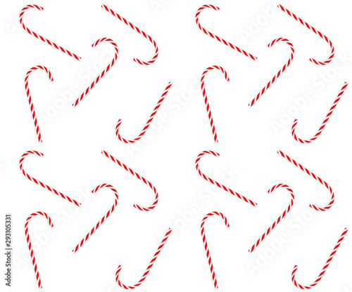 Colorful tasty sweet New Year red and white candy cane. Seamless pattern. Vector illustration.