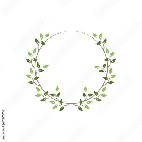 Vintage floral round frames. Green decorative ivy wreath. Vector illustration