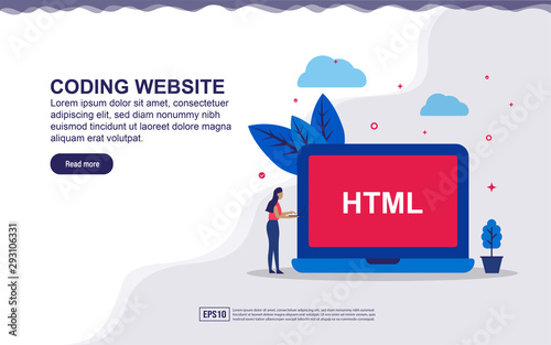 Vector illustration of coding website & web developer concept with tiny people. Illustration for landing page, social media content, advertising. easy to edit and customize.