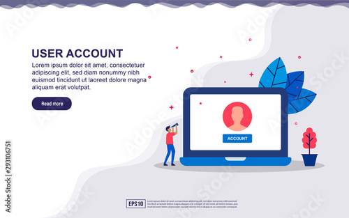 Vector illustration of user account & mail user concept with device and tiny people. Illustration for landing page, social media content, advertising. easy to edit and customize.