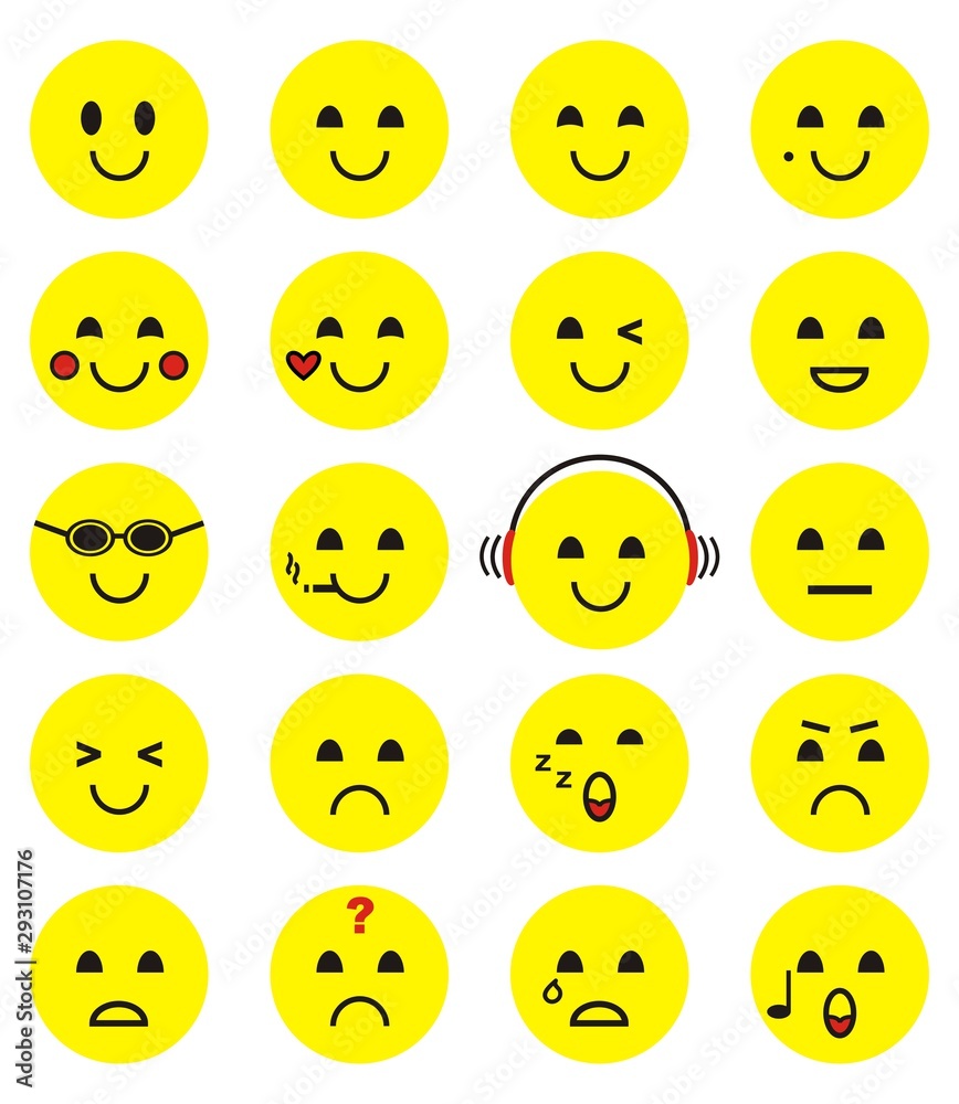 group of smiley, yellow faces, vector icons group of smiley, yellow faces, vector icons